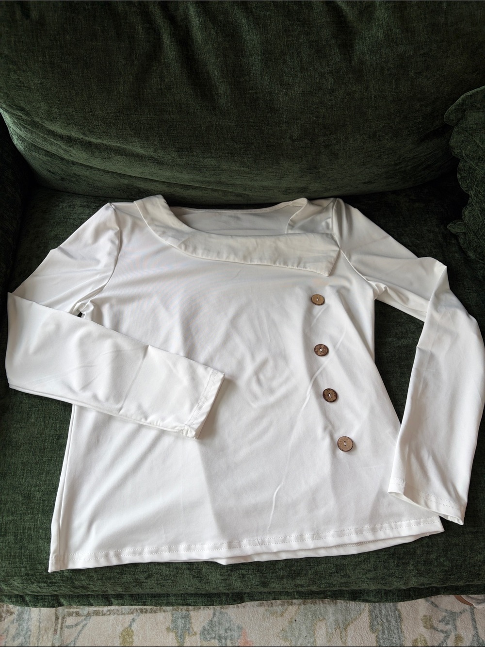 White Long Sleeve Top with Decorative Buttons